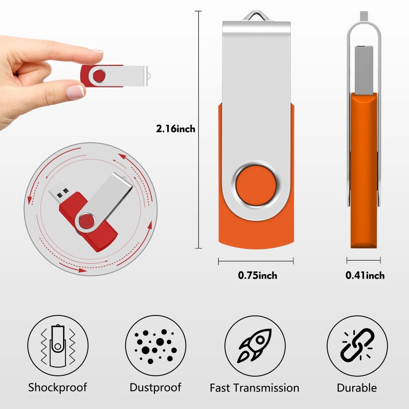 AreTop 128MB Flash Drives 20 Pack, Premium USB2.0 Swivel USB 20 Pack Flash Drives Memory Stick Thumb Drive Bulk Jump Drive Pendrive (20Pack 128MB, MixColors) - Image 3